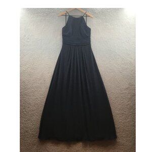 Levkoff‎ Chiffon Pleated Halter Bridesmaid Dress Navy Blue 8
